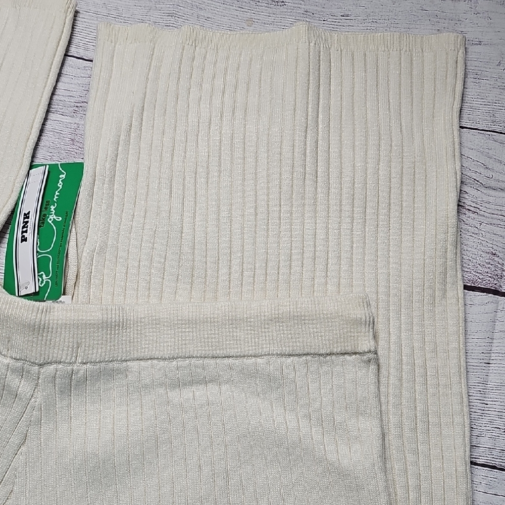 NWT L PINK Victoria's Secret Cream Ribbed Pajama Pants - Picture 8 of 10